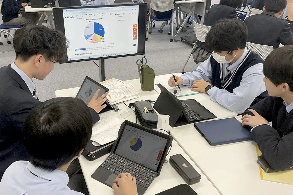 プレゼンの準備も各自がタブレットを持っているので協力しながら作成します